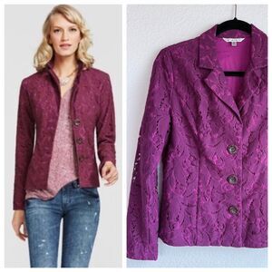 CAbi Women's Plumberry Lace Frolic Blazer Suit Jacket in Purple & Magenta Size 6